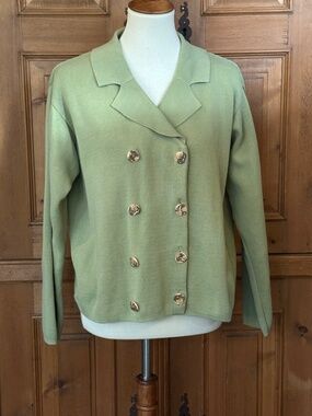 Willow 100% Cotton Double Breasted Notch Collar Light Green Cardigan Sweater L
